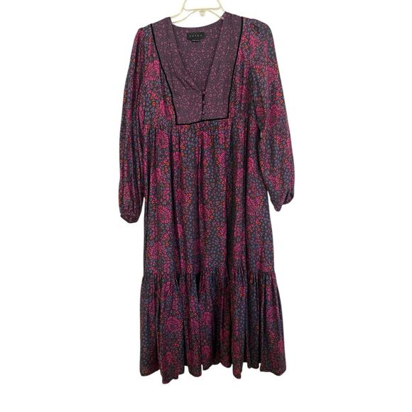 HATCH Maternity Purple Black Long Sleeve Floral The Addison Dress Size 0 - Picture 2 of 8